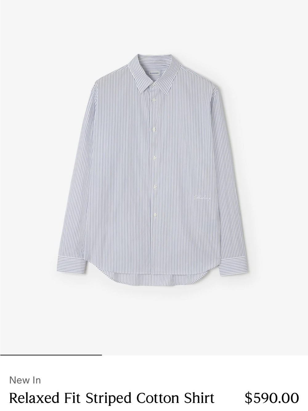 Burberry London England Cotton Blue & White Pinstripe Relaxed Button-Down Shirt